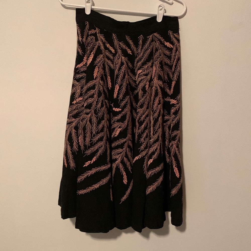 Black Midi Skirt with Pink Emboidery